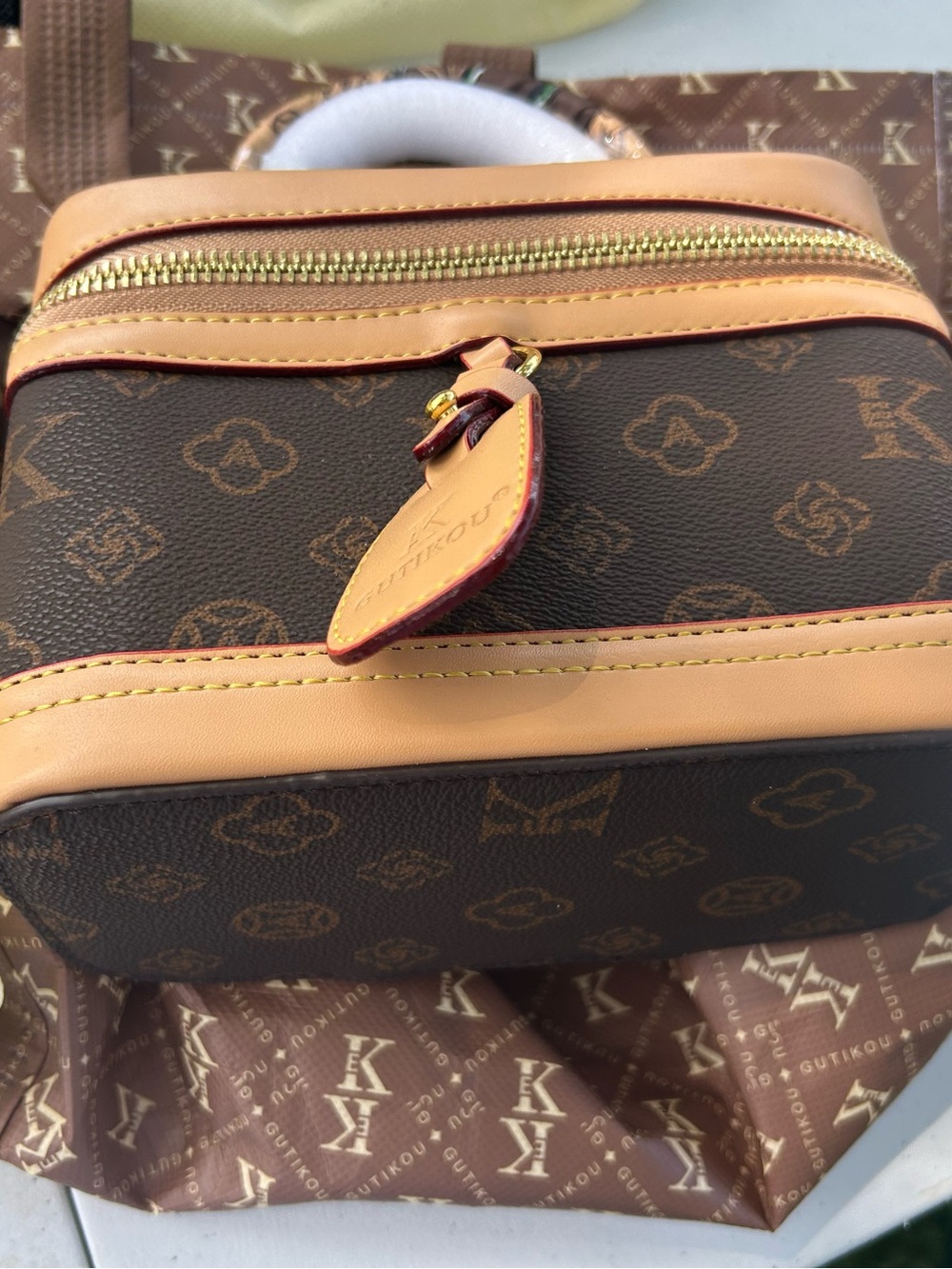 Premium Brown Monogram Men's Crossbody Bag - Leather Trim